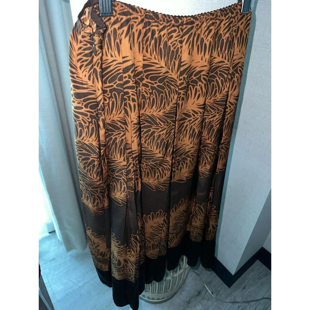 J. Jill Midi Skirt Womens 4 Silk Brown Floral Accordion Feminine Timeless Fairy - Picture 5 of 10